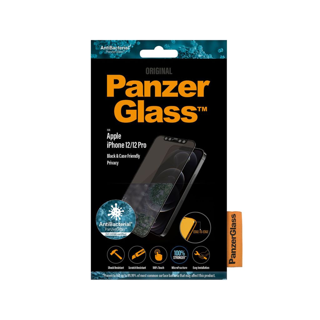 PanzerGlass Case Friendly Privacy Anti-Bacterial Screenprotector Apple iPhone 12 (Pro)