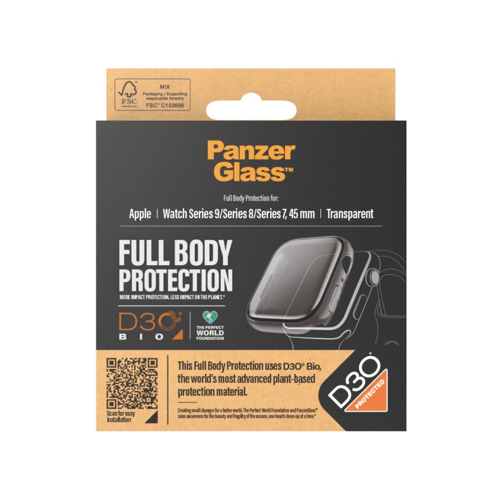 PanzerGlass Full Body Protection D3O® Bio Case Apple Watch Series 7 / 8 / 9 (45 mm) - Transparant