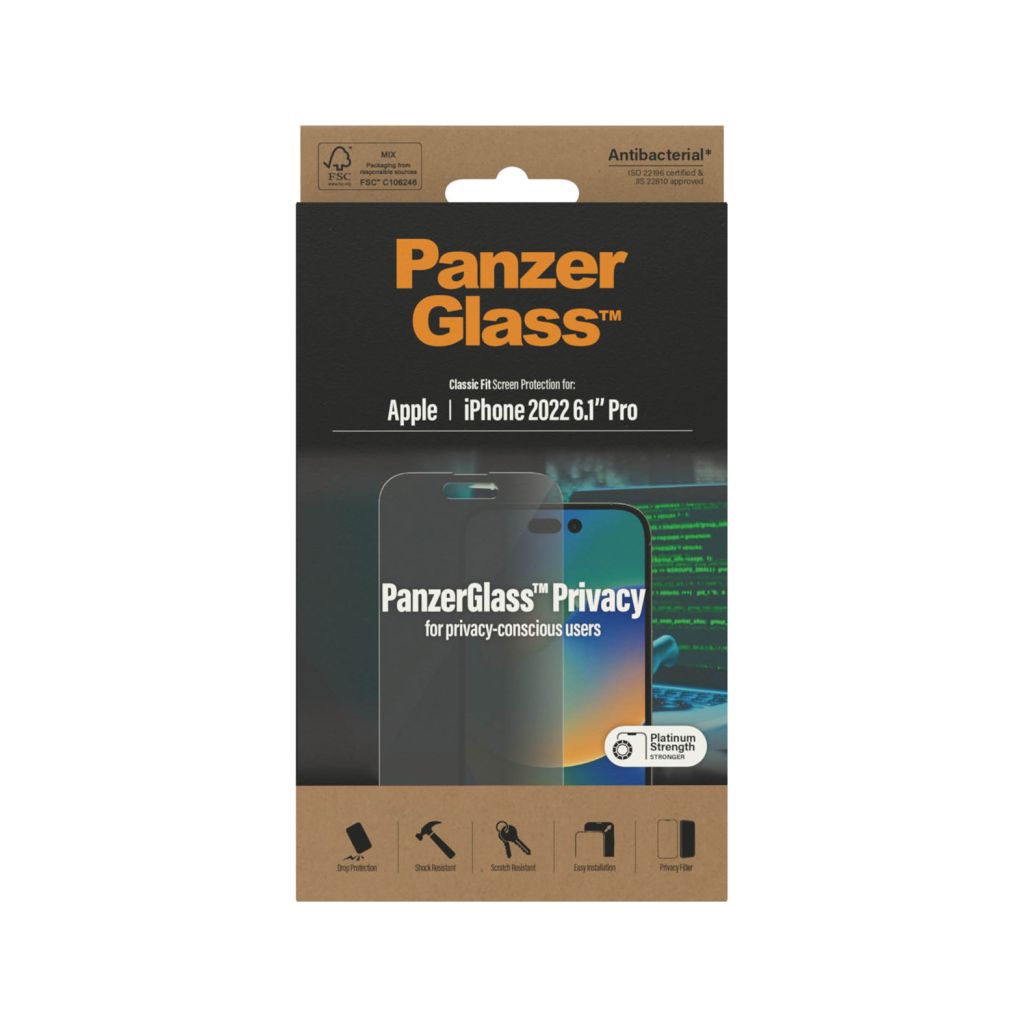 PanzerGlass Privacy Anti-Bacterial Screenprotector Apple iPhone 14 Pro