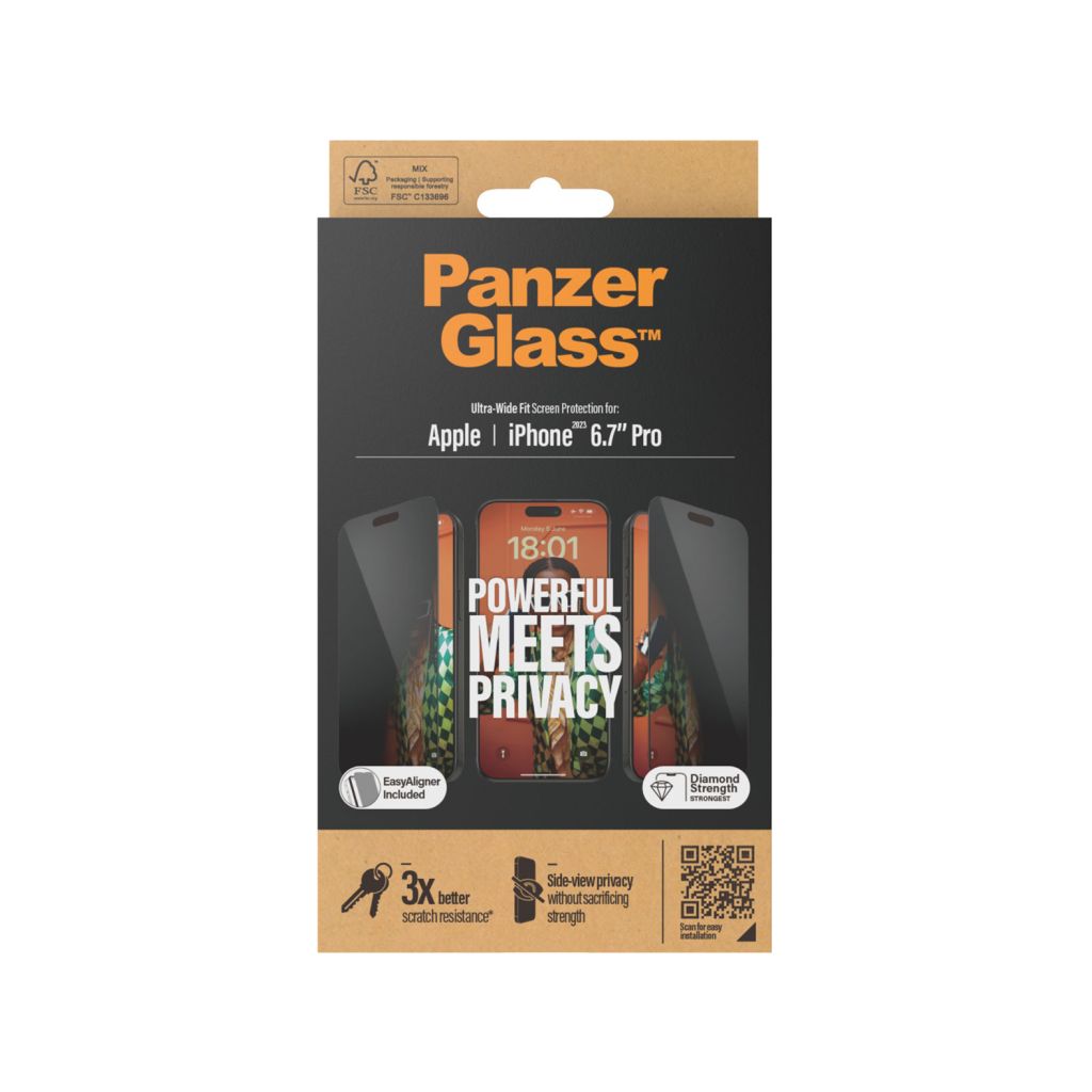 PanzerGlass Privacy Ultra-Wide Fit Anti-Bacterial Screenprotector incl. applicator Apple iPhone 15 Pro Max