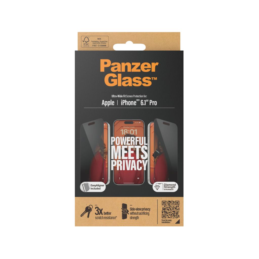 PanzerGlass Privacy Ultra-Wide Fit Anti-Bacterial Screenprotector incl. applicator Apple iPhone 15 Pro