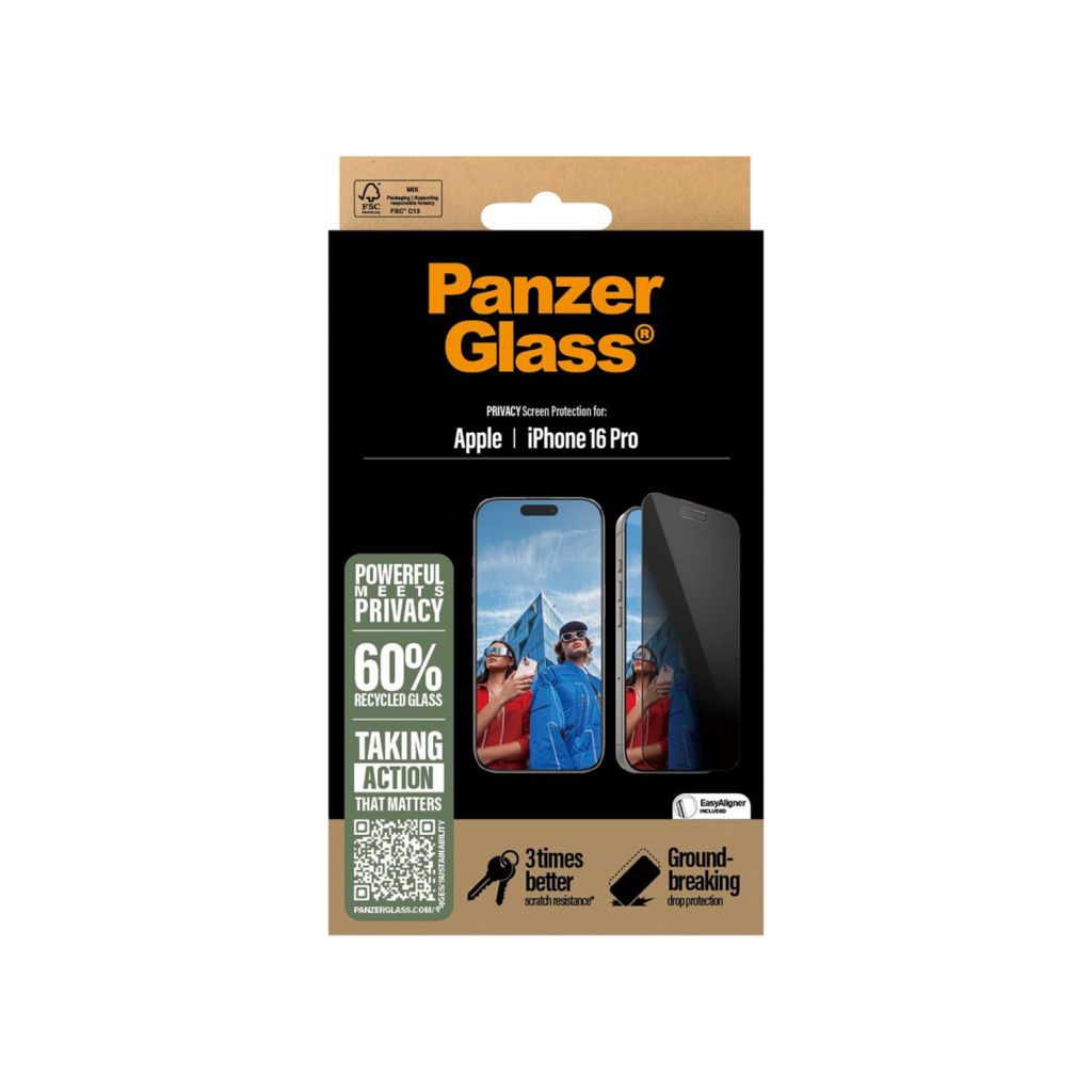 PanzerGlass Privacy Ultra-Wide Fit Anti-Bacterial Screenprotector incl. applicator Apple iPhone 16 Pro