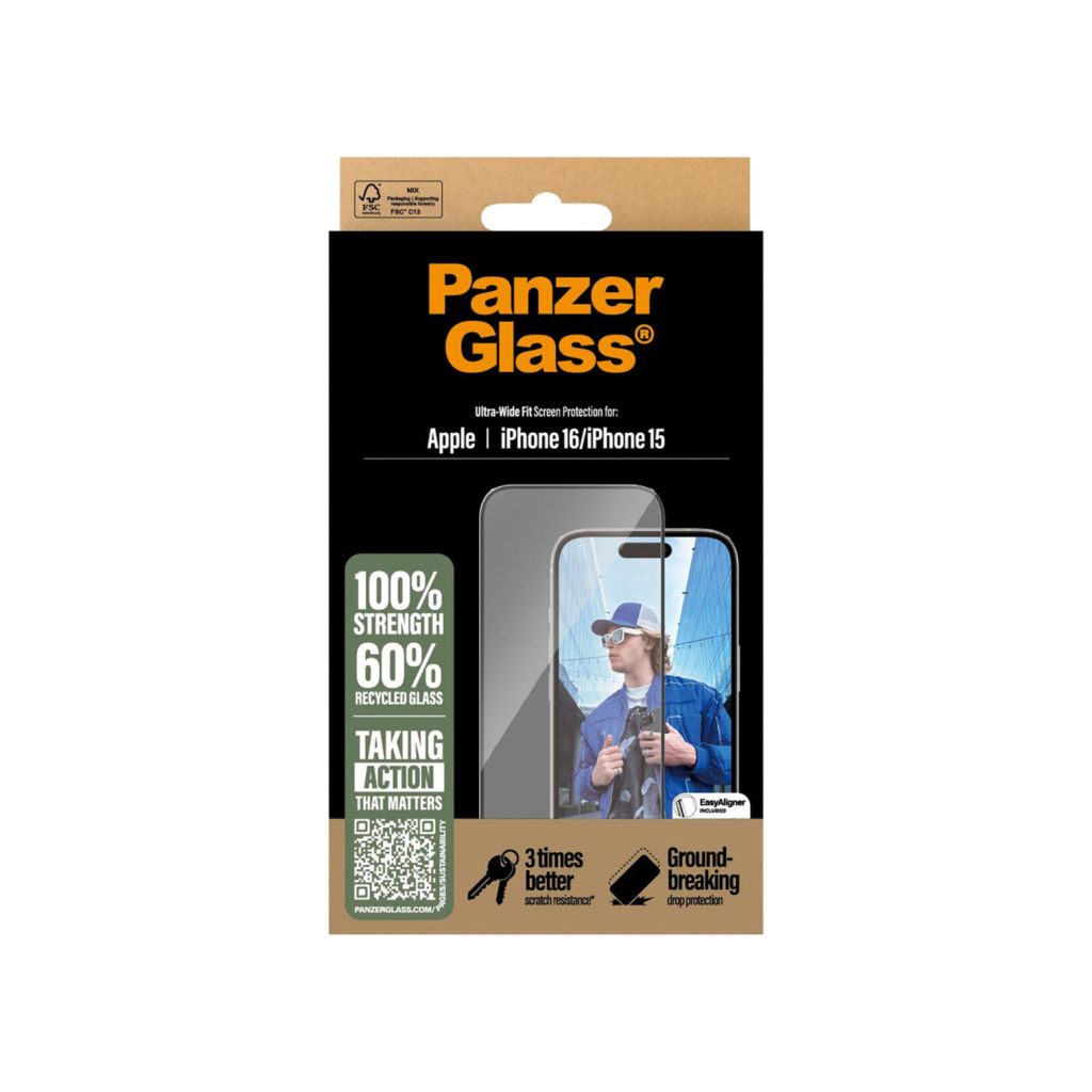 PanzerGlass Ultra-Wide Fit Anti-Bacterial Screenprotector Apple iPhone 16