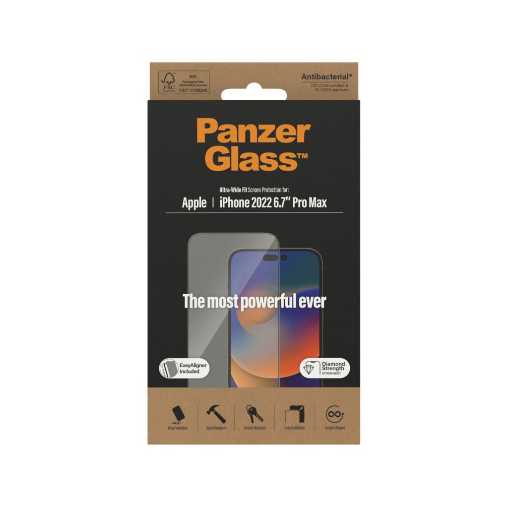 PanzerGlass Ultra-Wide Fit Anti-Bacterial Screenprotector incl. applicator Apple iPhone 14 Pro Max