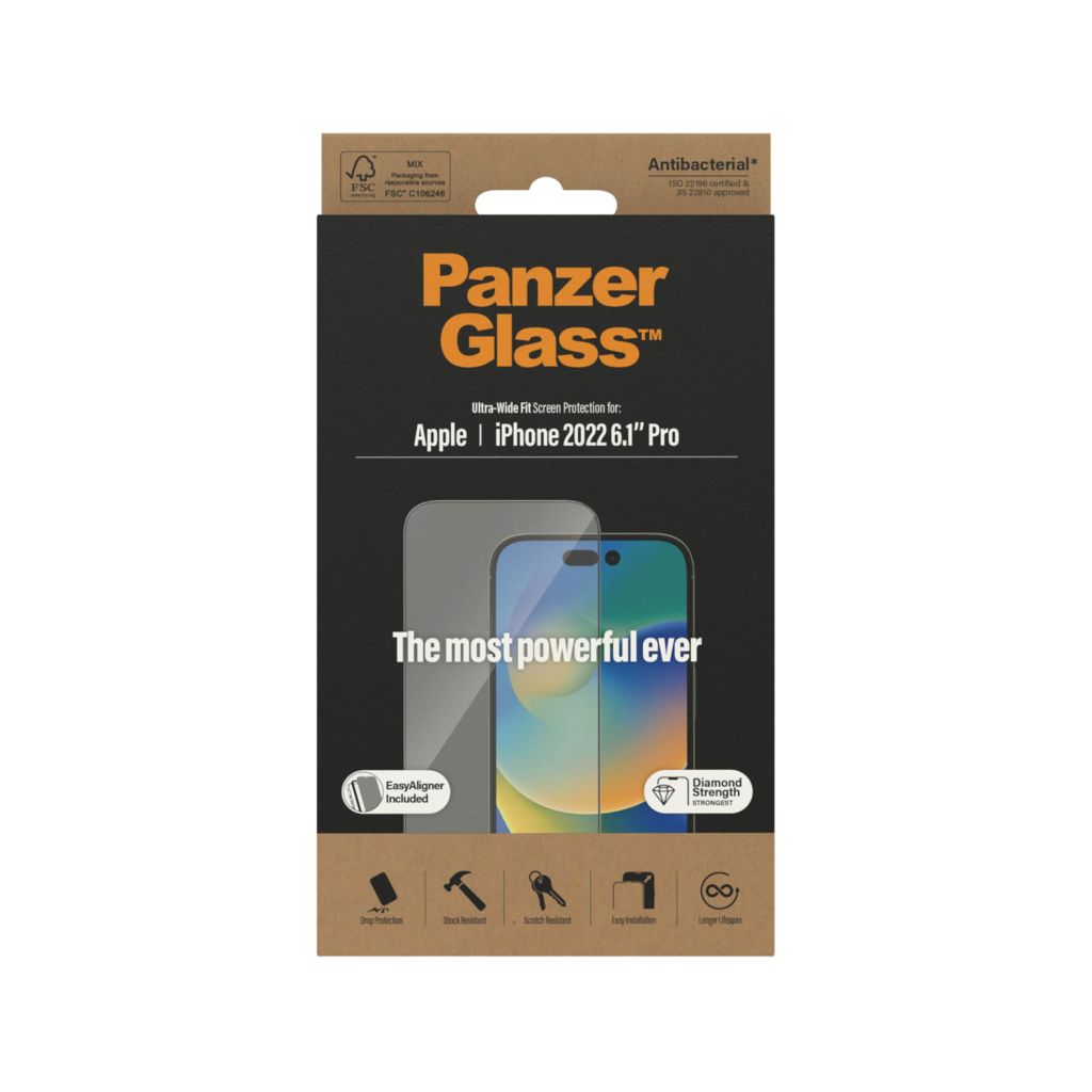 PanzerGlass Ultra-Wide Fit Anti-Bacterial Screenprotector incl. applicator Apple iPhone 14 Pro