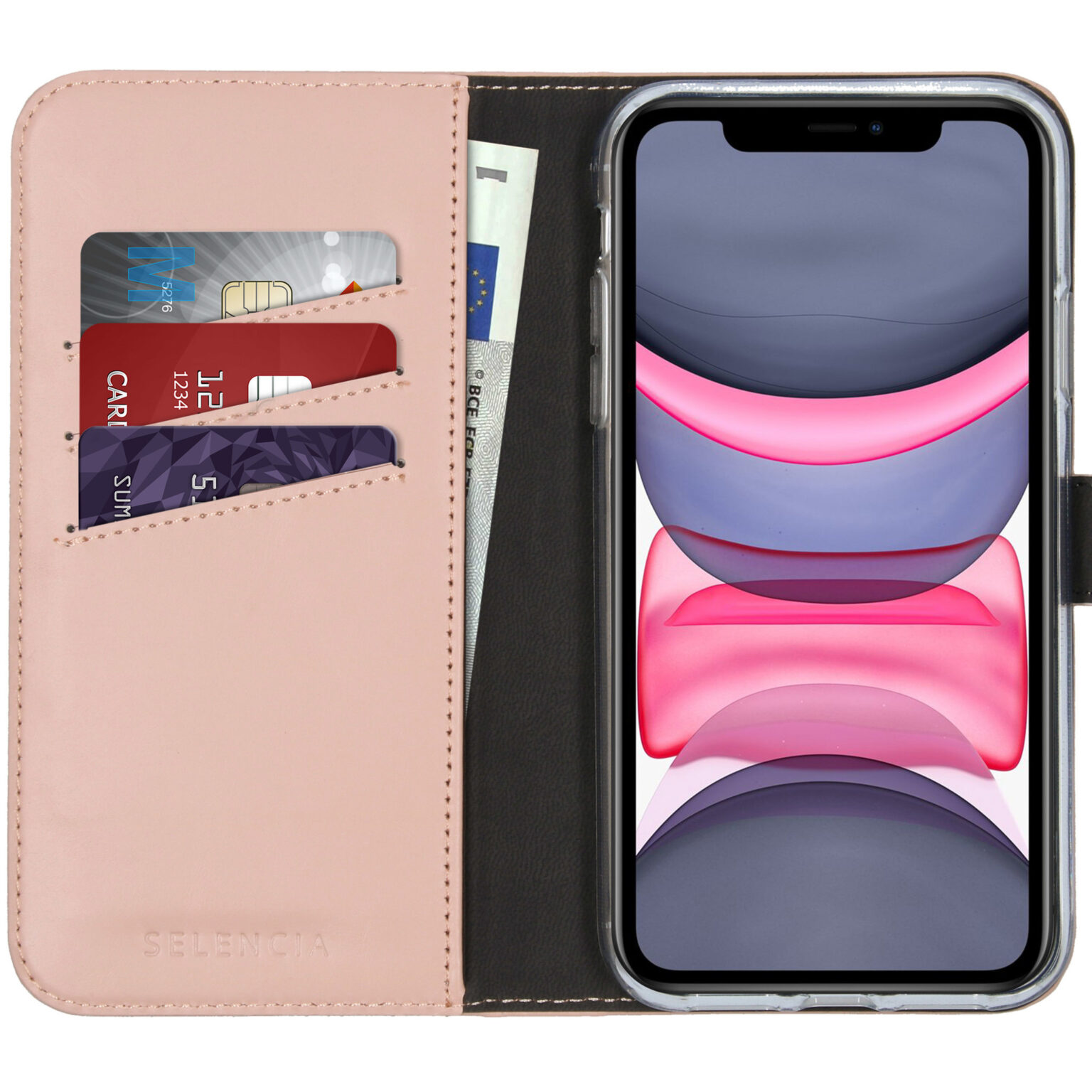 Selencia Echt Lederen Bookcase Apple iPhone 11 - Roze