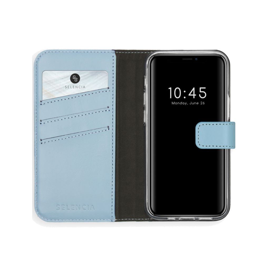 Selencia Echt Lederen Bookcase Apple iPhone 12 Mini - Lichtblauw
