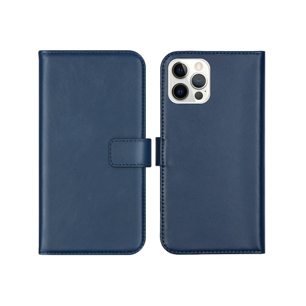 Selencia Echt Lederen Bookcase Apple iPhone 12 (Pro) - Blauw