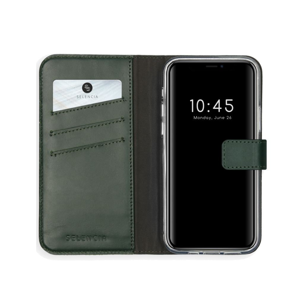 Selencia Echt Lederen Bookcase Apple iPhone 12 (Pro) - Groen