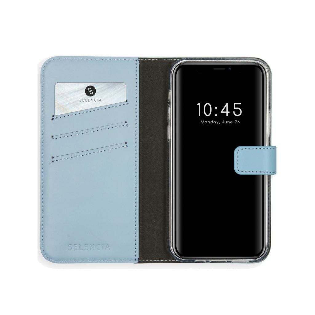 Selencia Echt Lederen Bookcase Apple iPhone 12 (Pro) - Lichtblauw