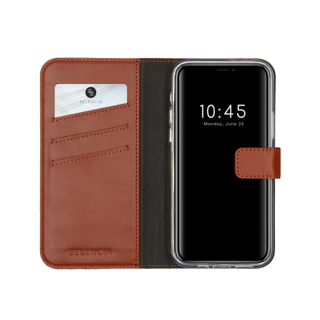 Selencia Echt Lederen Bookcase Apple iPhone 12 (Pro) - Lichtbruin