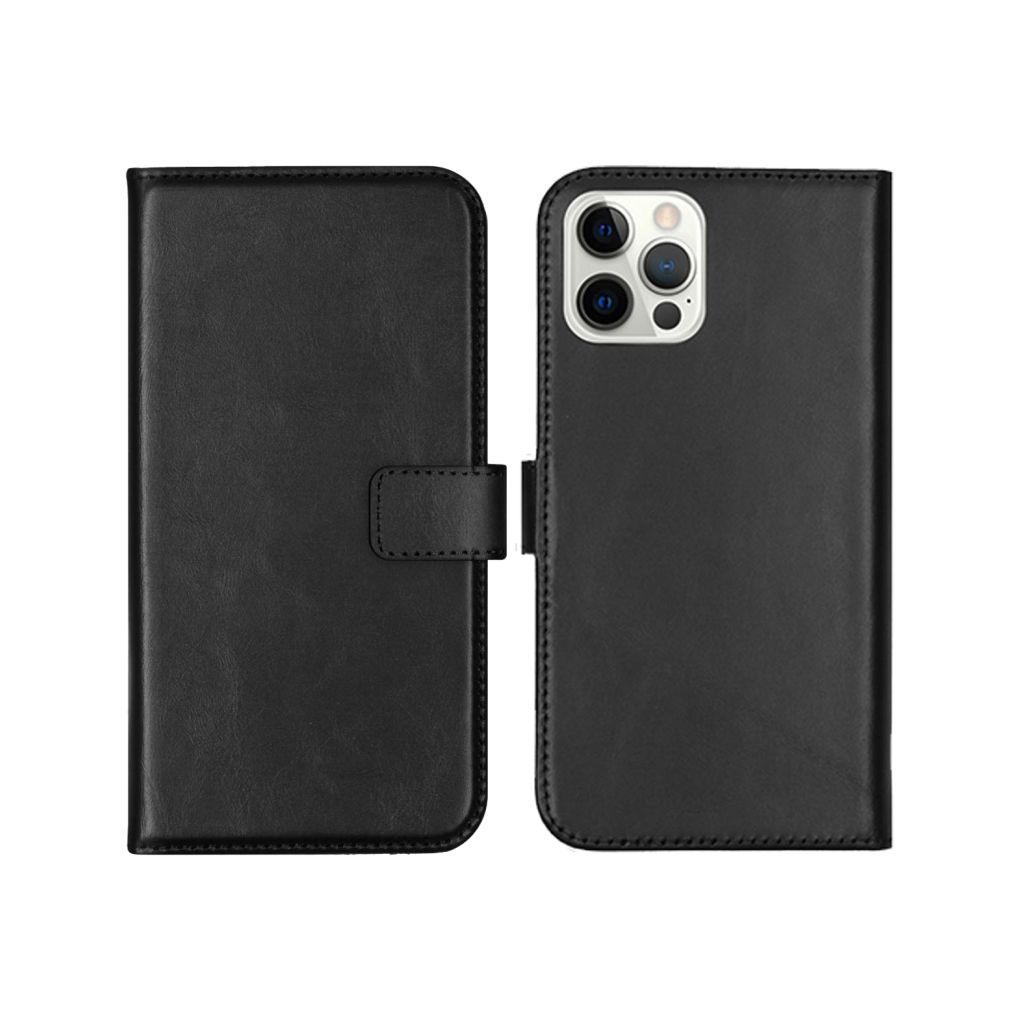 Selencia Echt Lederen Bookcase Apple iPhone 12 (Pro) - Zwart
