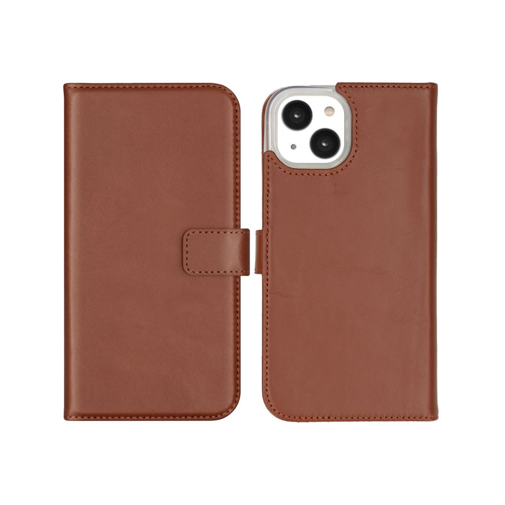 Selencia Echt Lederen Bookcase Apple iPhone 14 - Lichtbruin