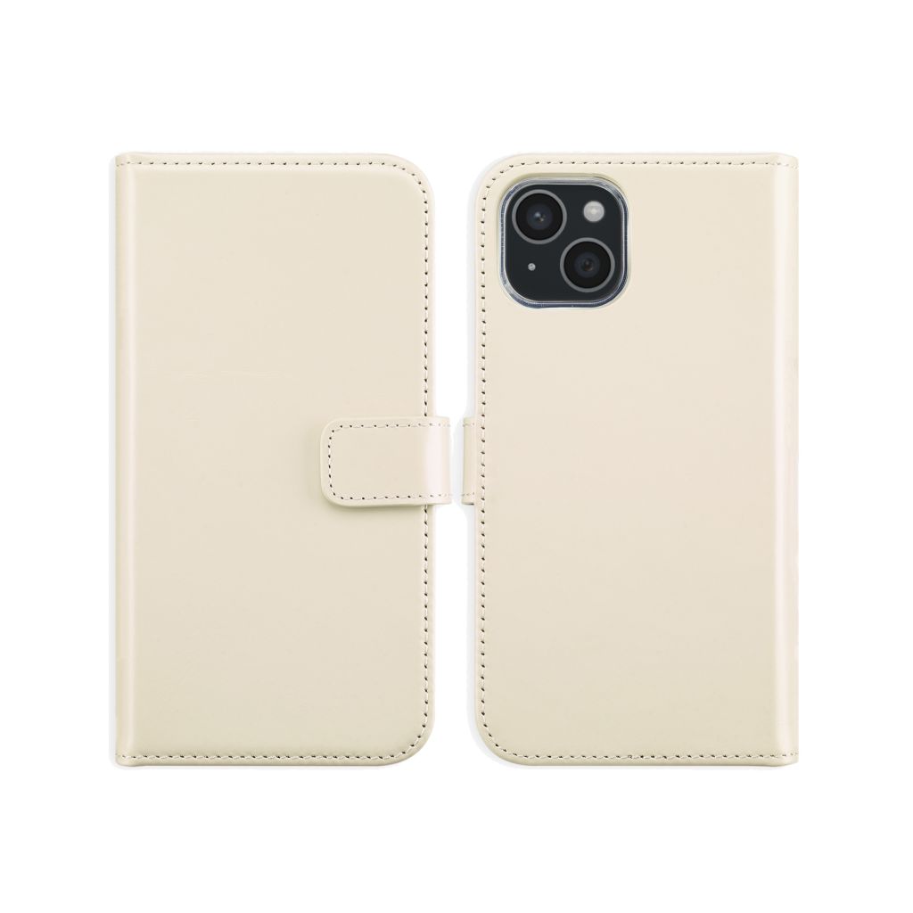 Selencia Echt Lederen Bookcase Apple iPhone 15 - Greige