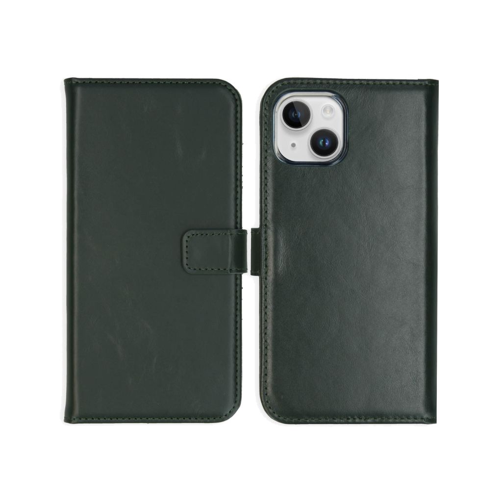 Selencia Echt Lederen Bookcase Apple iPhone 15 - Groen