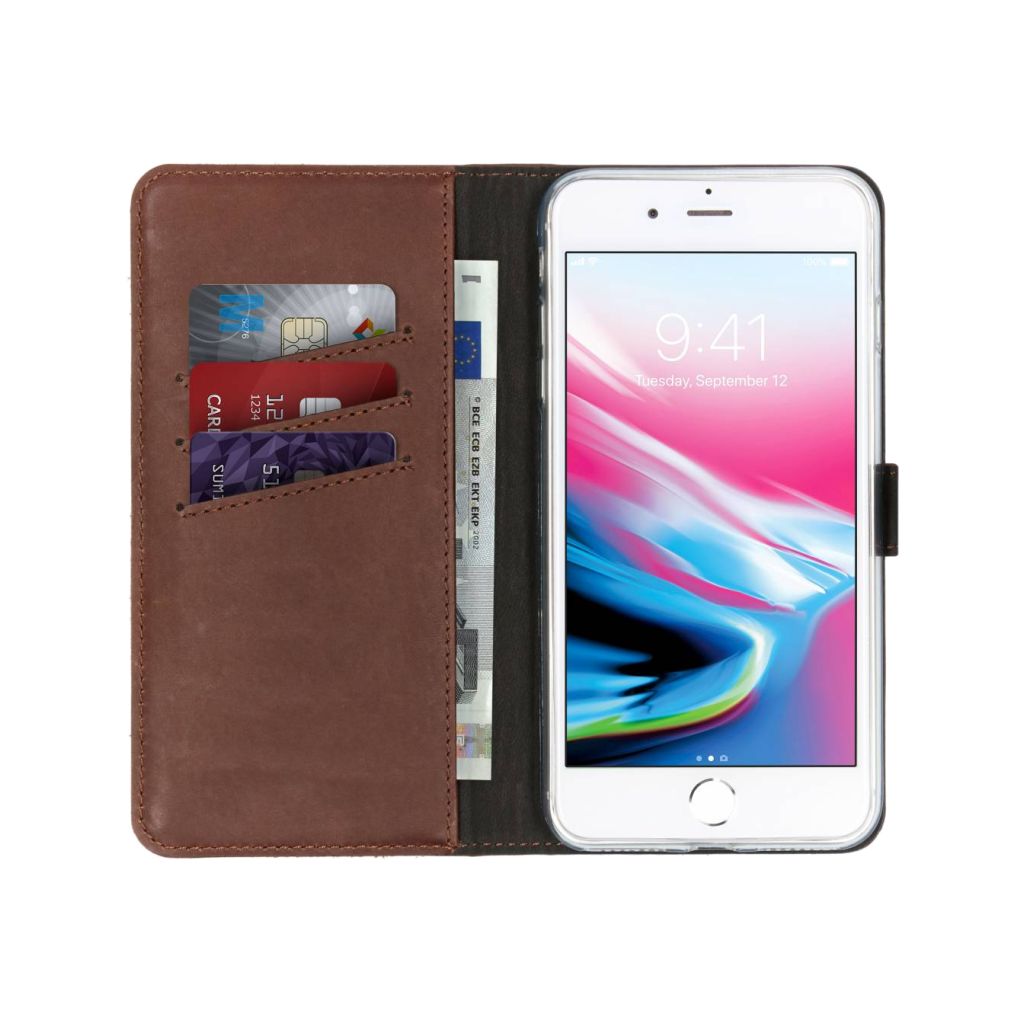 Selencia Echt Lederen Bookcase Apple iPhone 8 Plus / 7 Plus - Bruin