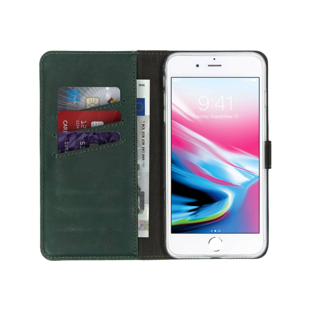 Selencia Echt Lederen Bookcase Apple iPhone 8 Plus / 7 Plus - Groen