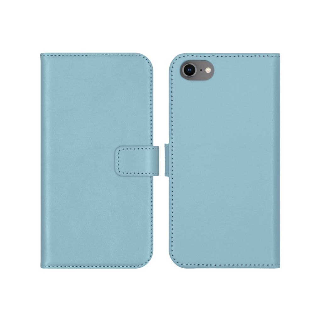 Selencia Echt Lederen Bookcase Apple iPhone SE (2022 / 2020) / 8 / 7 / 6(s) - Lichtblauw