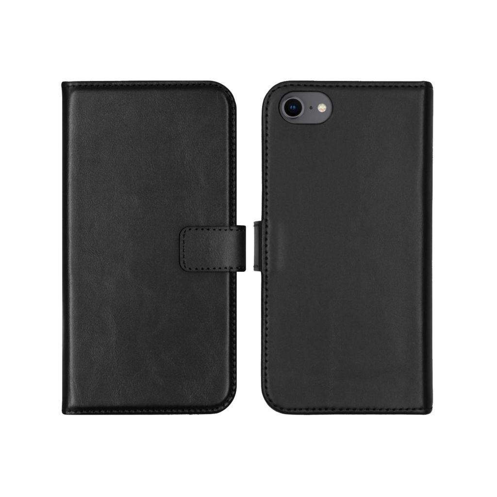 Selencia Echt Lederen Bookcase Apple iPhone SE (2022 / 2020) / 8 / 7 / 6(s) - Zwart
