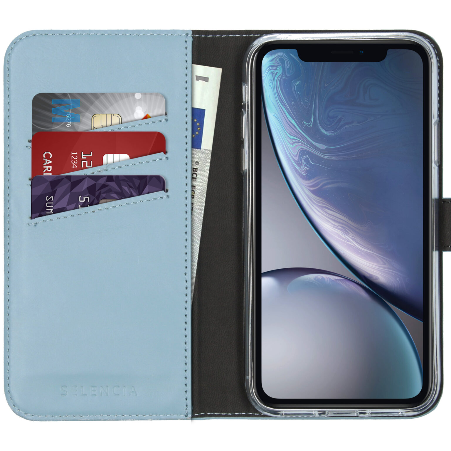 Selencia Echt Lederen Bookcase Apple iPhone Xr - Lichtblauw
