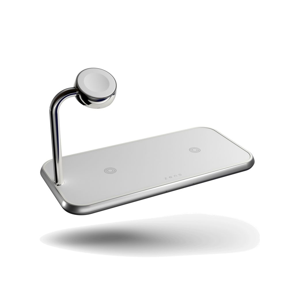 Zens Aluminium 3-in-1 Wireless Charger | Dubbele draadloze oplaadpad + Apple Watch - Wit