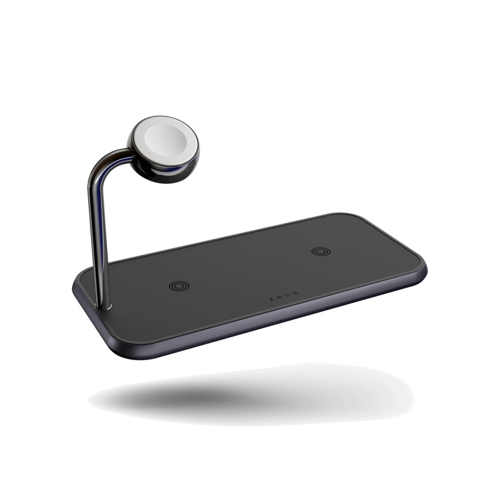Zens Aluminium 3-in-1 Wireless Charger | Dubbele draadloze oplaadpad + Apple Watch - Zwart