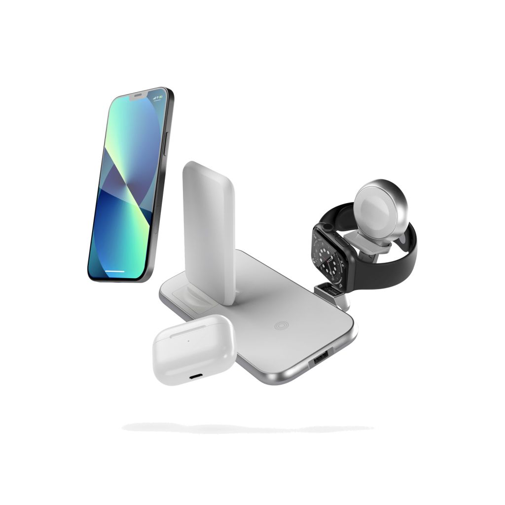 Zens Draadloos oplaadstation 4-in-1 - Aluminium Serie - Draadloze stand + Apple Watch - Wit