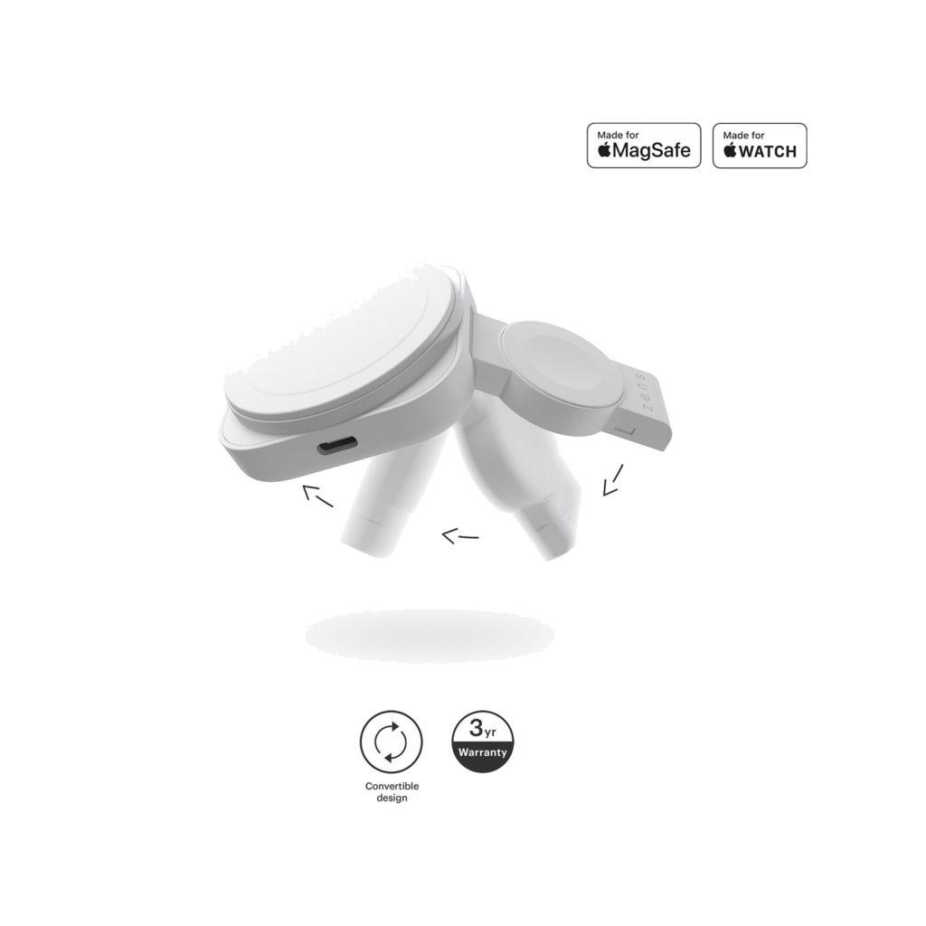 Zens Reislader 2-in-1 - MagSafe + Apple Watch - Wit