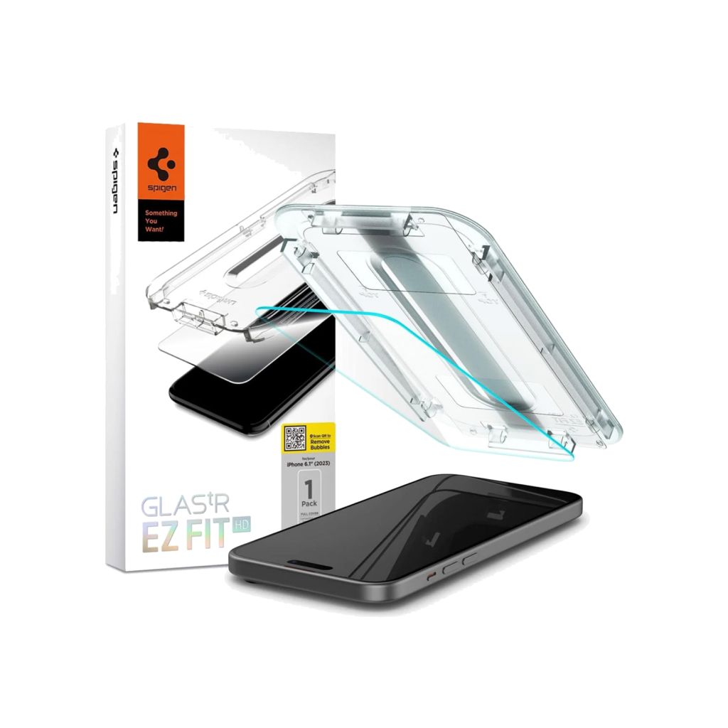 Spigen EZ Fit Glas.tR met Applicator - 1 pack Apple iPhone 15