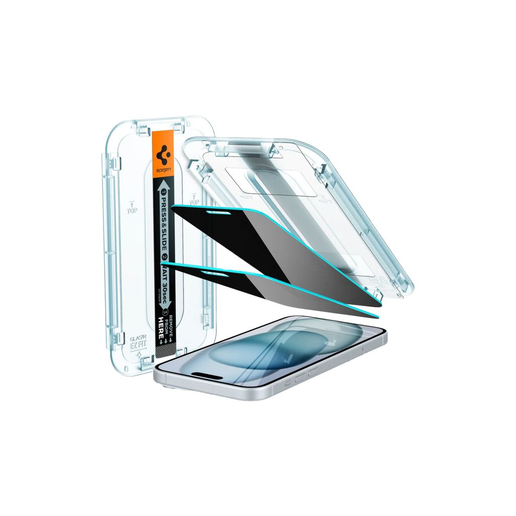 Spigen GLAStR Privacy EZ Fit Screenprotector + Applicator Apple iPhone 15 Plus