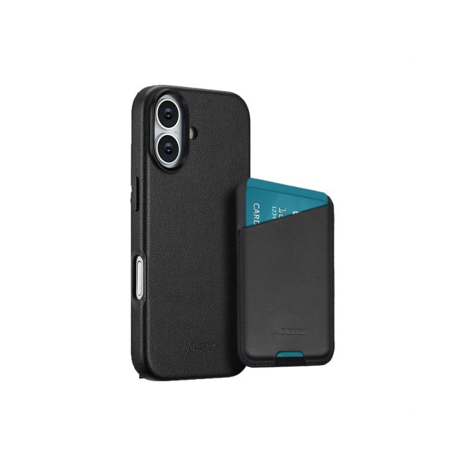 Accezz iPhone 17 Echt Leren hoesje inclusief MagSafe Wallet - Onyx Black